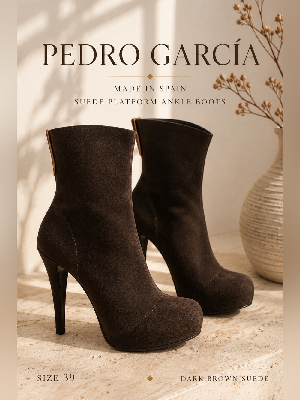 Pedro García Suede Platform Ankle Boots Made in Spain Size 39